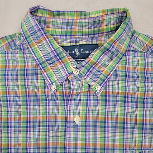 Ralph Lauren Mens Large Colorful Plaid Long Sleeve Button Down Shirt Classic Fit - Picture 5 of 8